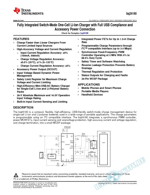 Fully Integrated Switch-Mode 1-Cell Li-Ion Charger with Full USB Compliance an (Rev. A)