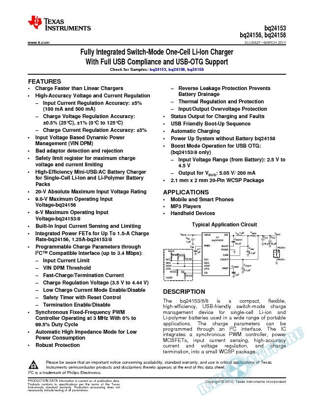 Fully Integrated Switch-Mode One-Cell Li-Ion Charger with Full USB-Compliance