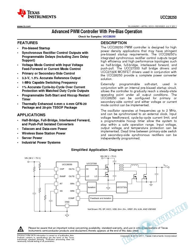 Advanced PWM Controller with Pre-Bias Operation (Rev. C)