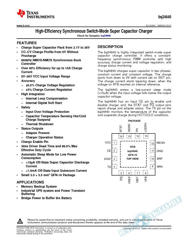 High-Efficiency Synchronous Switch-Mode Super Capacitor Charger