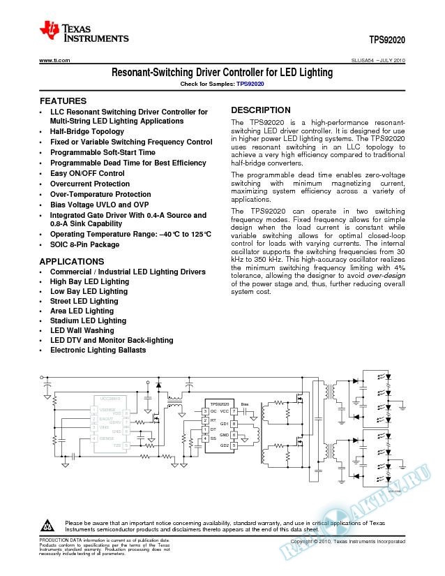 Resonant-Switching Driver Controller for LED Lighting