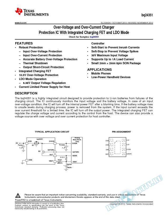 OVER-VOLTAGE AND OVER-CURRENT CHARGER FRONT-END PROTECTION IC (Rev. A)