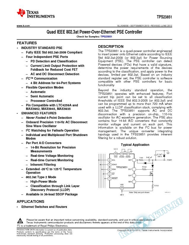 Quad IEEE 802.3at Power-Over-Ethernet Controller (Rev. B)
