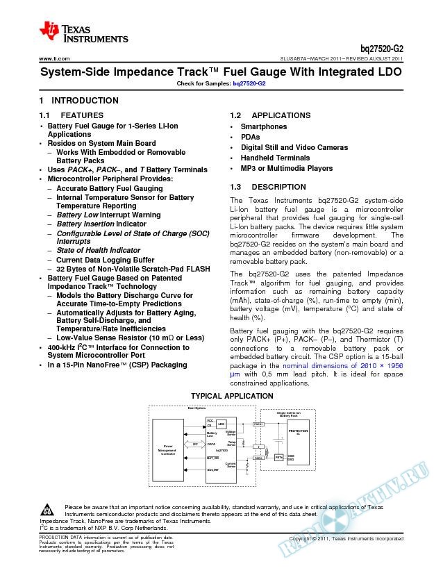 System-Side Impedance Track™ Fuel Gauge With Integrated LDO. (Rev. A)