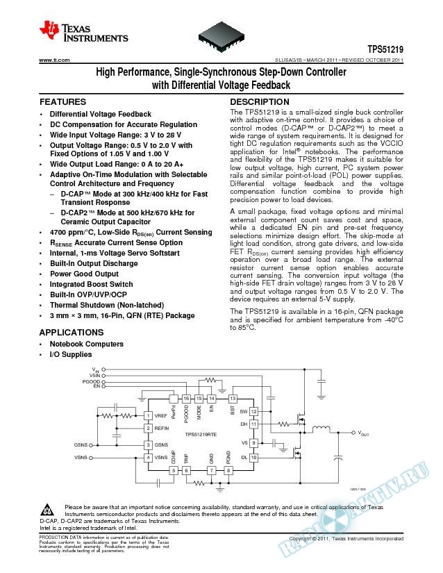 High Performance, Single Synchronous Step-Down Controller with Differential Volt (Rev. B)