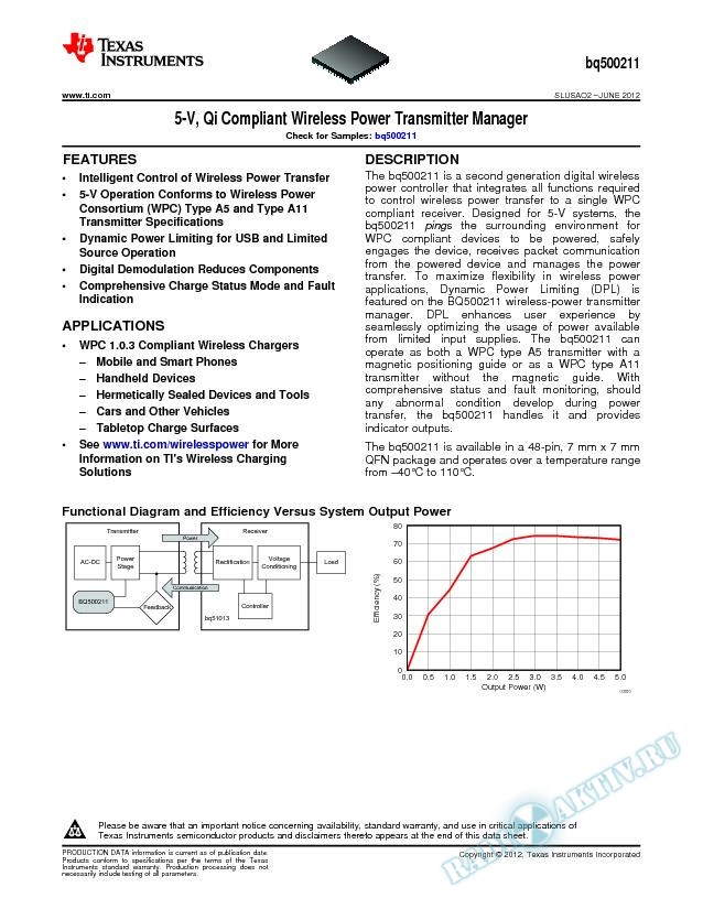 5-V, Qi Compliant Wireless Power Transmitter Manager