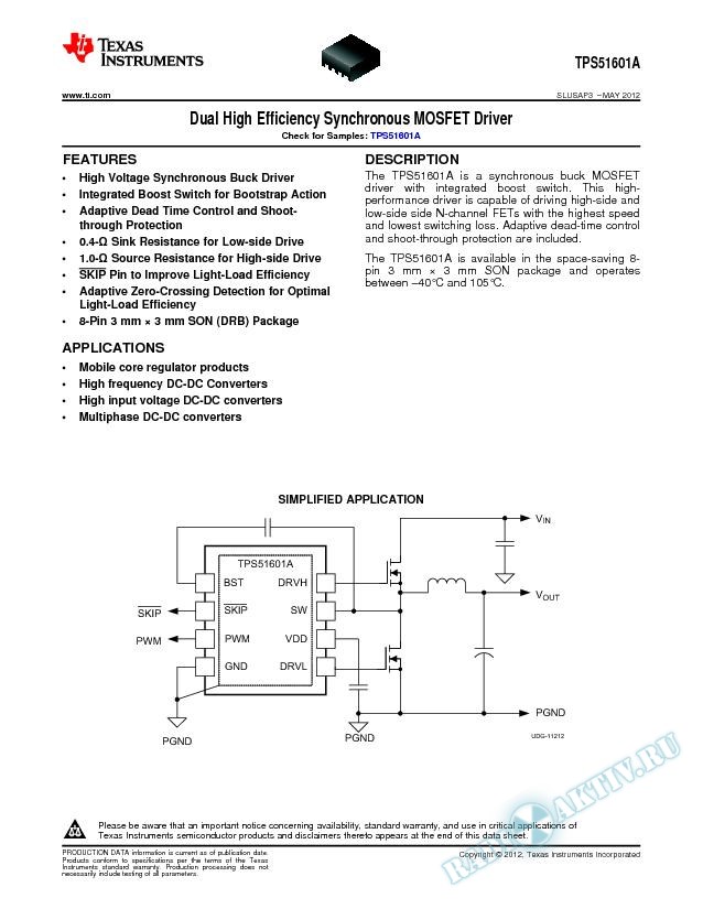 Dual High-Efficiency Synchronous MOSFET Driver