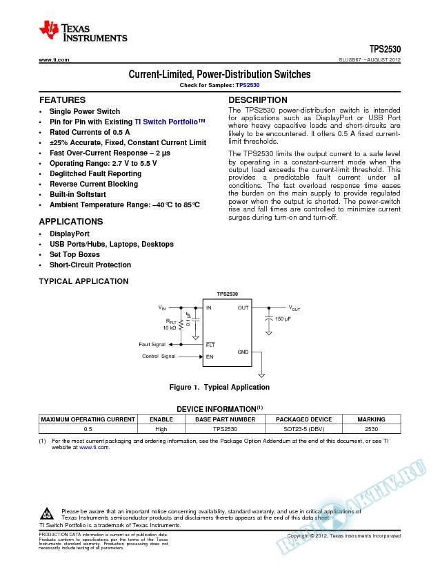 Current-Limited, Power-Distribution Switches, TPS2530