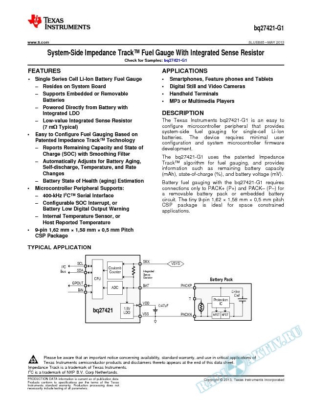 System-Side Impedance Track™ Fuel Gauge With Integrated Sense Resistor