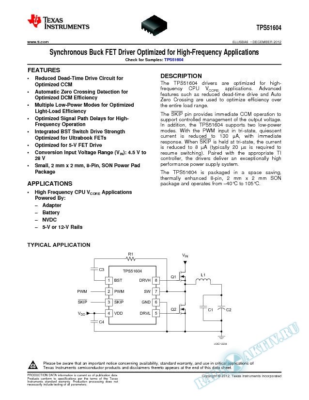 High Efficiency Synchronous Buck MOSFET Driver