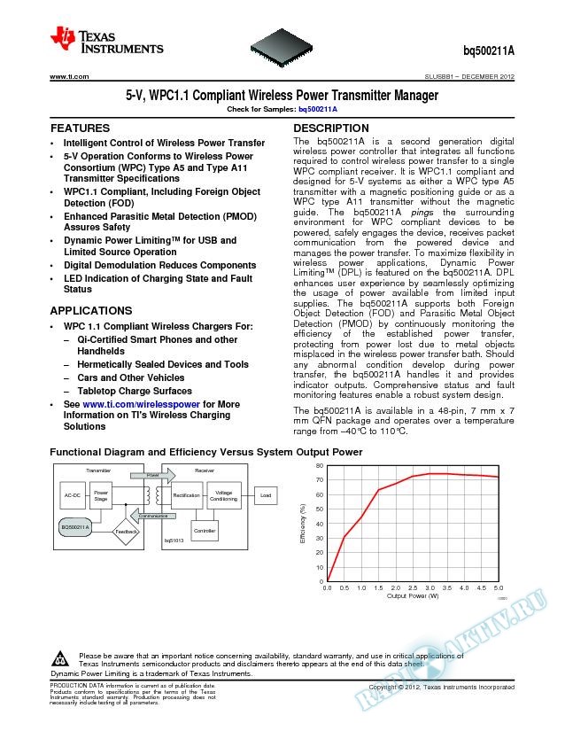 5-V  Qi Compliant Wireless Power Transmitter Manager