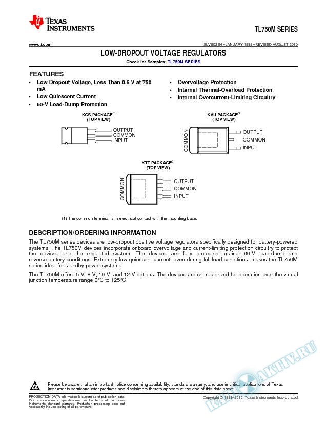 TL750M Series Low-Dropout Voltage Regulator (Rev. N)