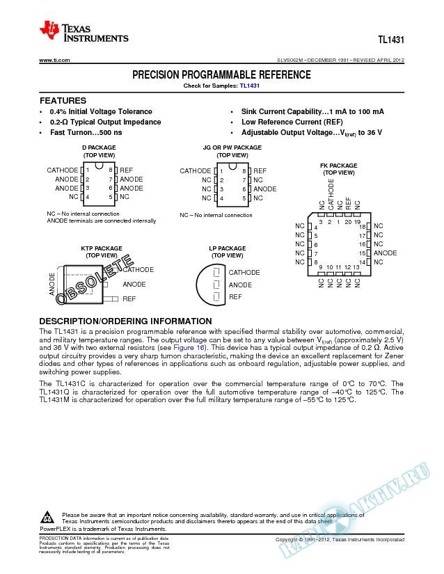 Precision Programmable Reference, TL1431 (Rev. M)