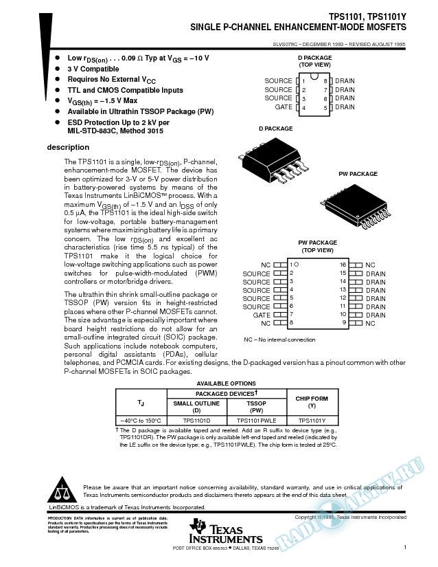 Single P-Channel Enhancement-Mode MOSFETs (Rev. C)