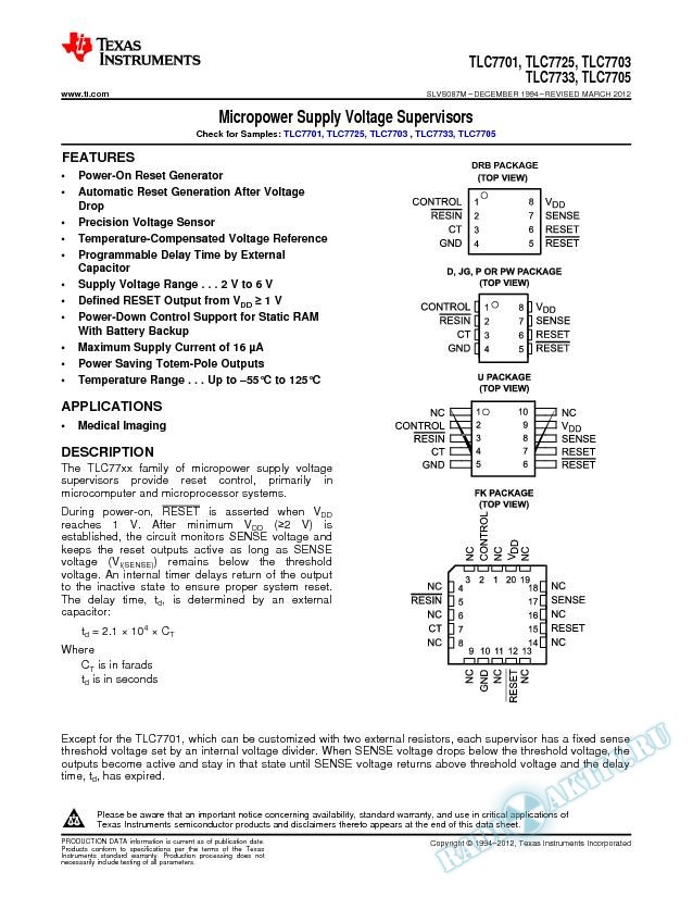 MicroPower Supply Voltage Supervisors. (Rev. M)