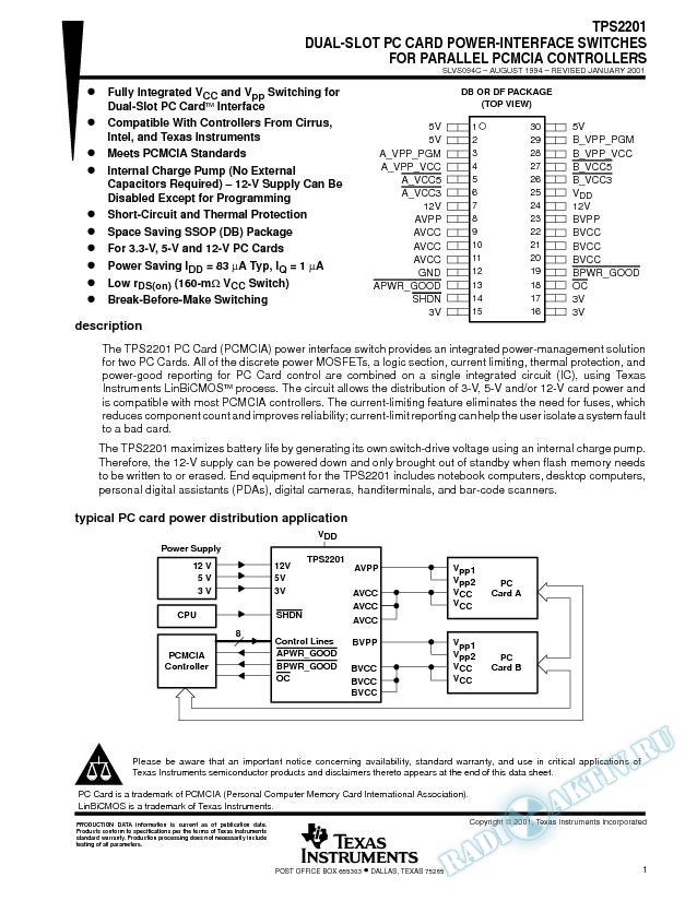 Dual-Slot PC Card Power-Interface Switches For Parallel PCMCIA Controllers (Rev. C)