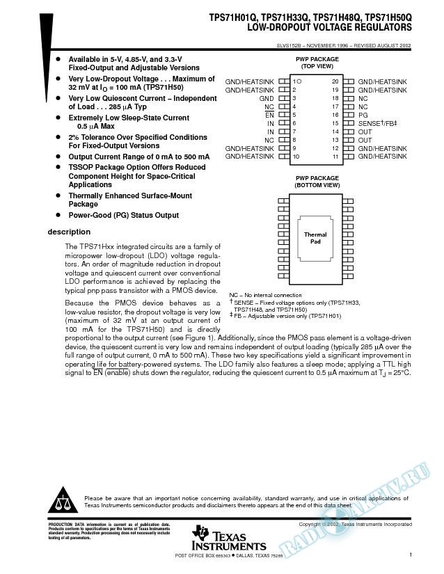 Low-Dropout Voltage Regulators (Rev. B)