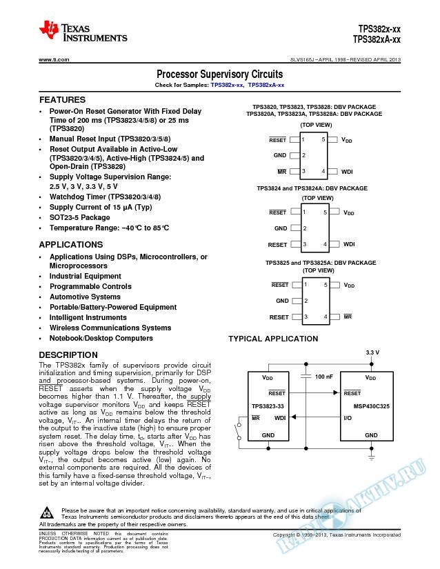 Processor Supervisory Circuits . (Rev. J)