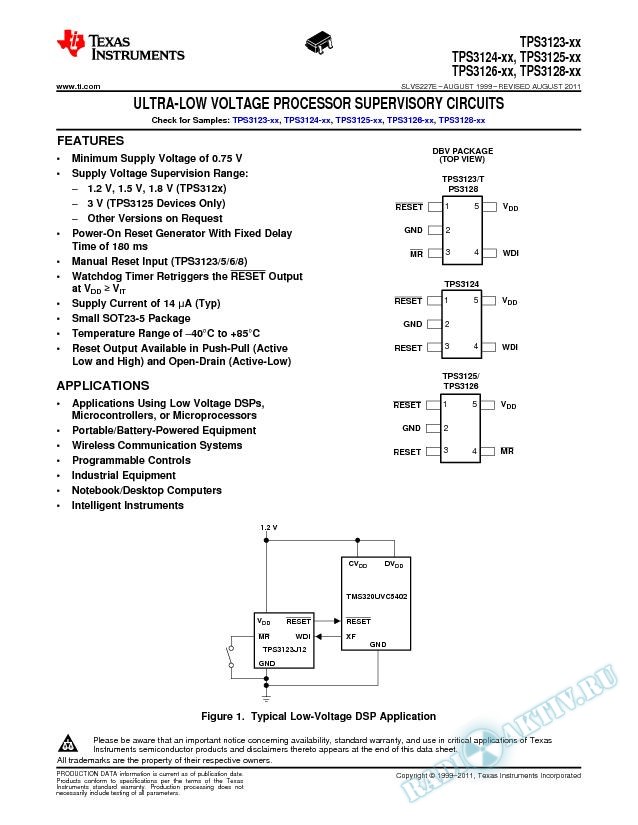 Ultra-Low Voltage Processor Supervisory Circuits (Rev. E)