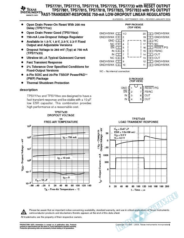 TPS777/8xx: Fast-Transient-Response 750-mA LDO Voltage Regulators (Rev. G)