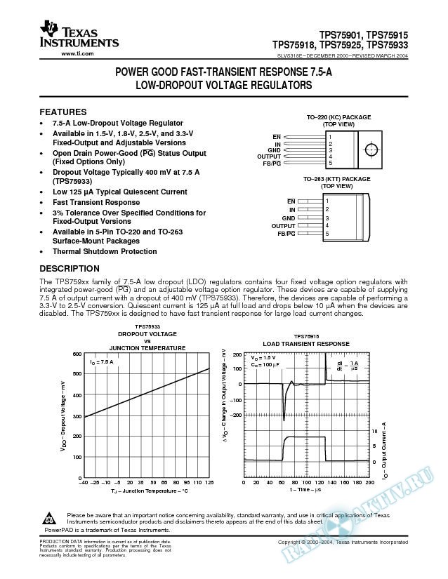 TPS759xx: With Power Good Fast-Transient Response 7.5-A Low Dropout Voltage Regs (Rev. E)