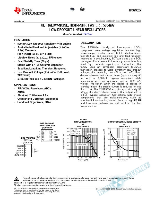 Ultralow-Noise, High-PSRR, Fast, RF, 500-mA Low-Dropout Linear Regulators (Rev. H)