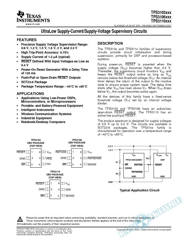 Ultralow Supply-Current/Supply-Voltage Supervisory Circuits (Rev. E)