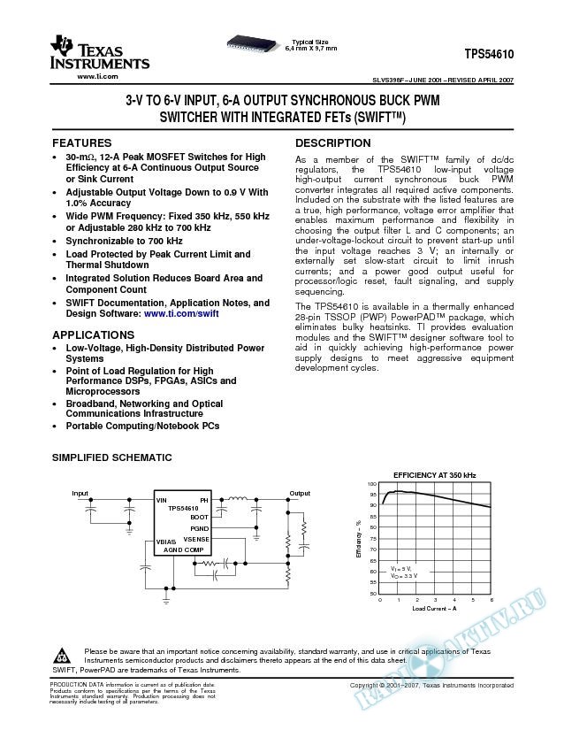 3-V to 6-V Input, 6-A Output Synchronous Buck PWM Switcher with Integrated FETS (Rev. F)