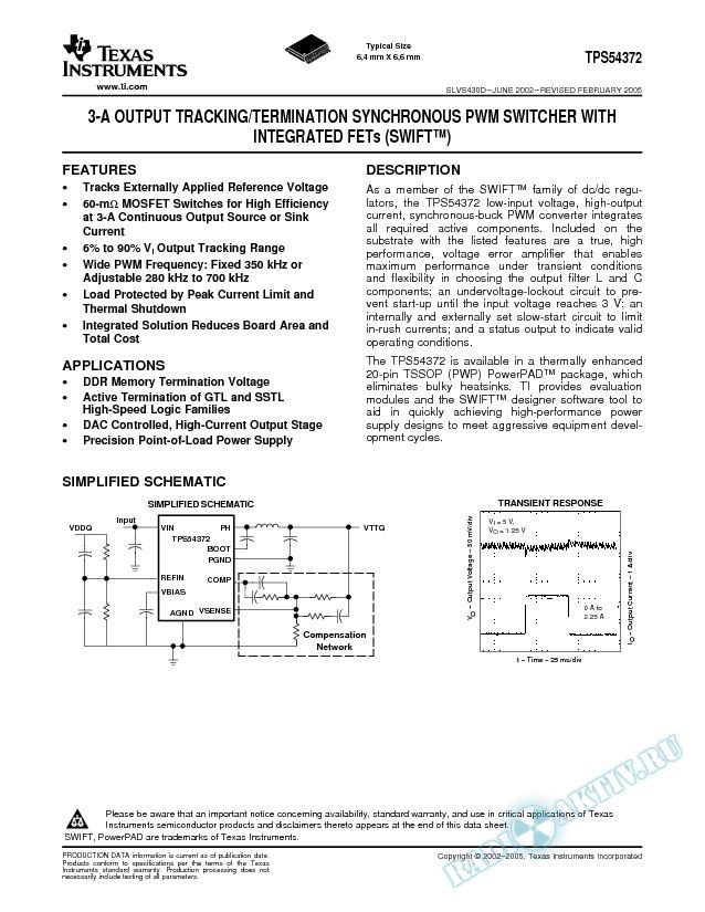 3-A Output Trkg/Termination Synchronous PWM Switcher w/Integrated FETs (Rev. D)