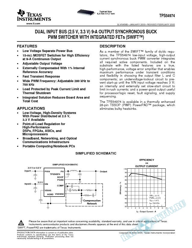 Dual Input Bus  (2.5V 3.3 V) 9-A Output Synchronous Buck PWM Switcher (Rev. B)