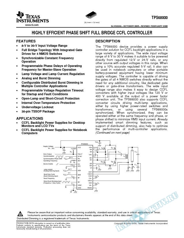 Highly Efficient Phase Shift Full Bridge CCFL Controller (Rev. A)
