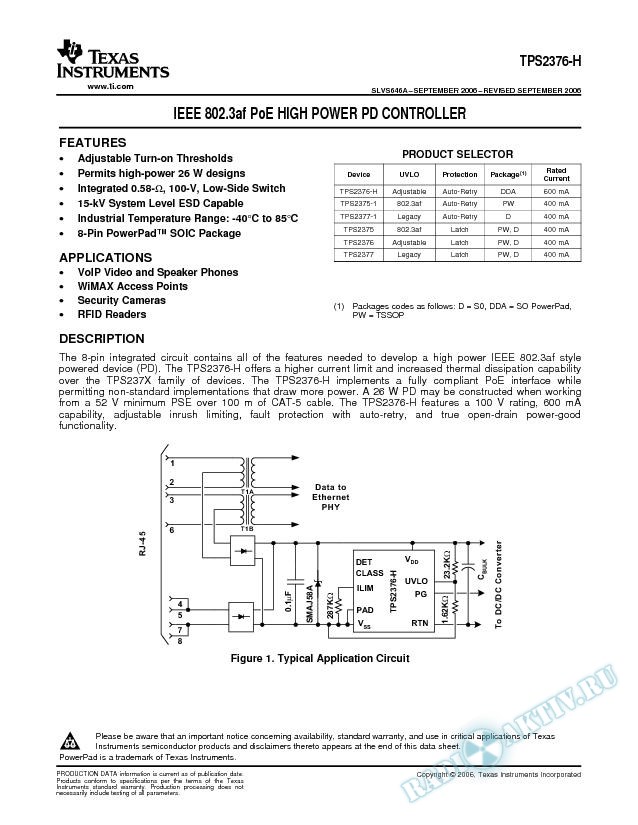 IEEE 802.3af PoE High Power PD Controller (Rev. A)