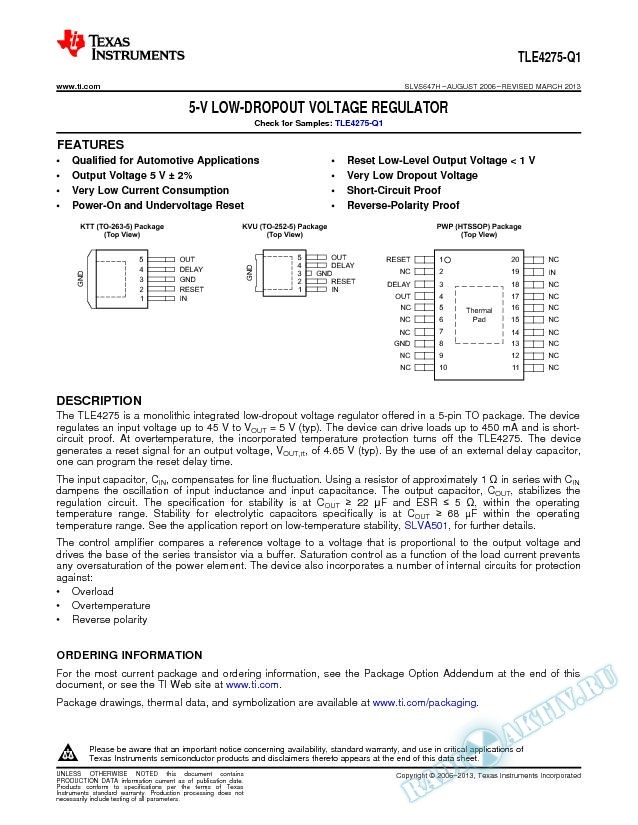 5-V Low-Dropout Voltage Regulator (Rev. H)