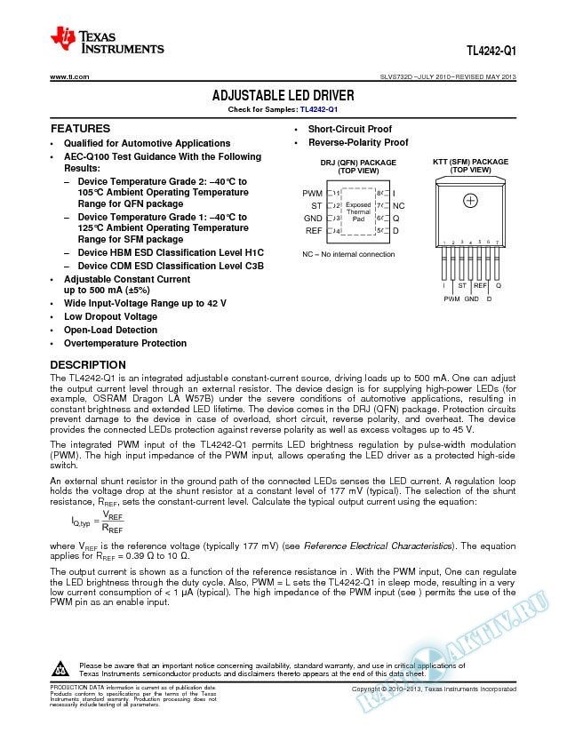 TL4242-Q1 Adjustable LED Driver (Rev. D)