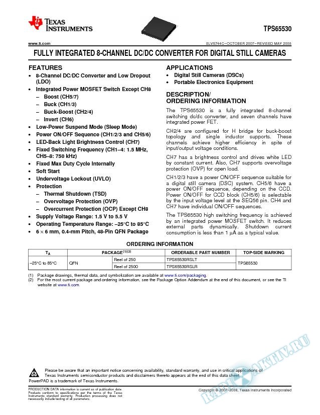 Fully Integrated 8-Channel DC/DC Converter for Digital Still Cameras (Rev. C)