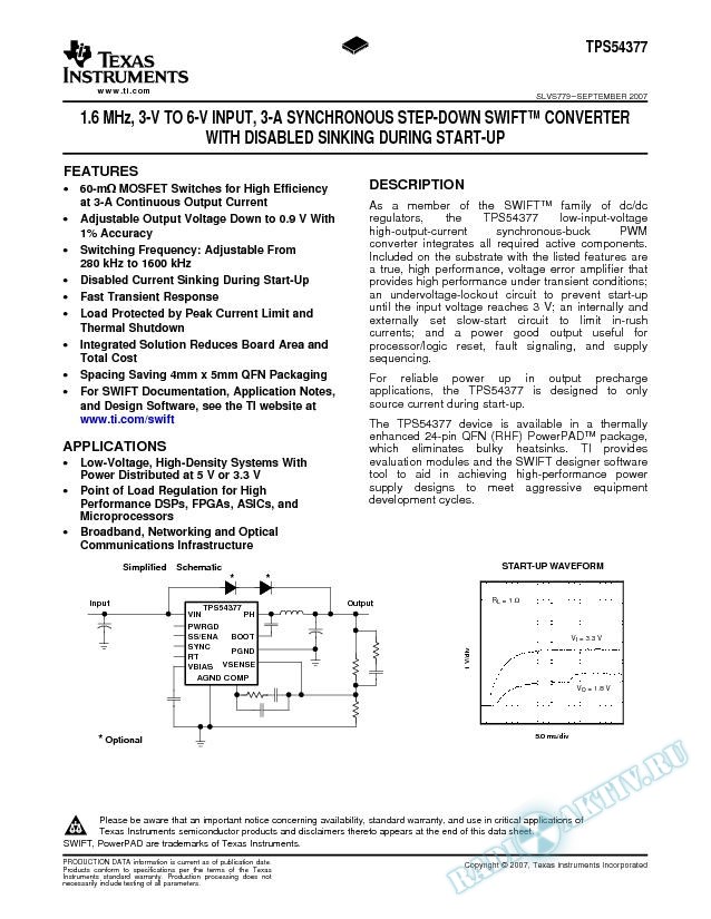 1.6 MHz, 3-V to 6-V Input, 3-A Synchronous Step-Down Swift(TM) Converter