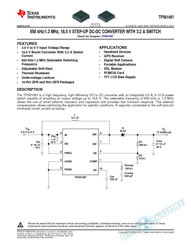 650 kHz/1.2 MHz 18.5 V Step-Up DC-DC Converter with 3.2 A Switch (Rev. B)