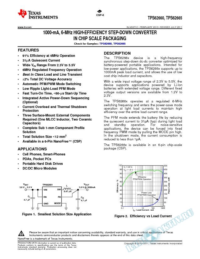 1000-mA, 6-MHz SYNCHRONOUS STEP-DOWN CONVERTER IN CHIP-SCALE PACKAGING (Rev. C)