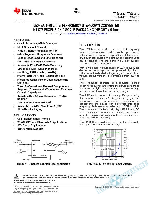 350-mA, 6-MHz HIGH-EFFICIENCY STEP-DOWN CONVERTER IN CHIP-SCALE PACKAGING (Rev. A)