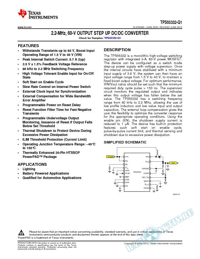 2.2-MHz, 60-V OUTPUT STEP UP DC/DC CONVERTER (Rev. A)