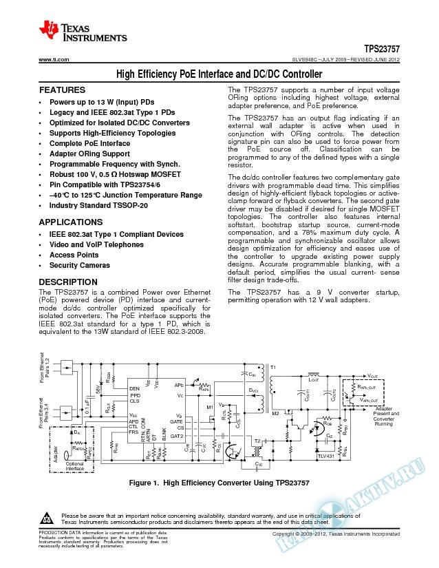 High Efficiency PoE Interface and DC/DC Controller (Rev. C)