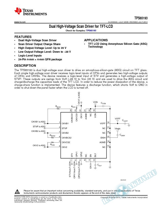 TPS65193 Dual High-Voltage Scan Driver for TFT-LCD (Rev. A)