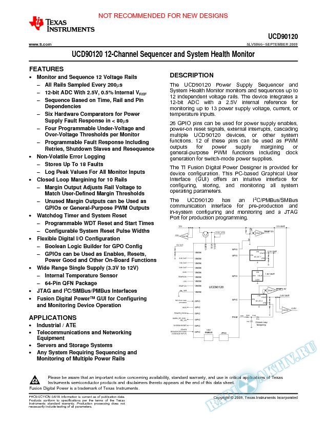 UCD90120 12-Channel Sequencer and System Health Controller