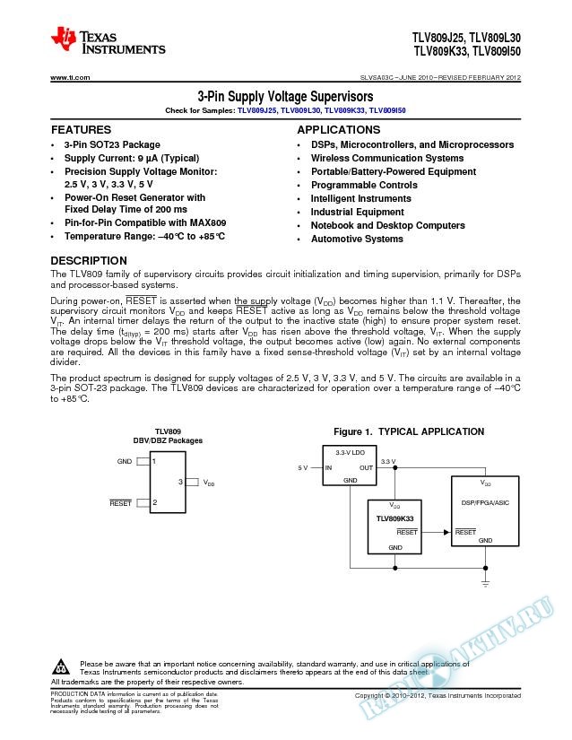 3-Pin, Supply Voltage Supervisors (Rev. C)