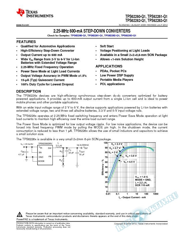 TPS6226x-Q1 2.25-MHz 600-mA Step-Down Converter  (Rev. C)