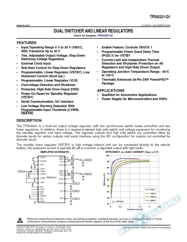 TPS43331-Q1 Dual Switcher and Linear Regulators