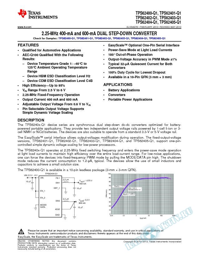 TPS6240x-Q1 2.25-MHz 400-mA/600-mA Dual Step-Down Converters (Rev. B)