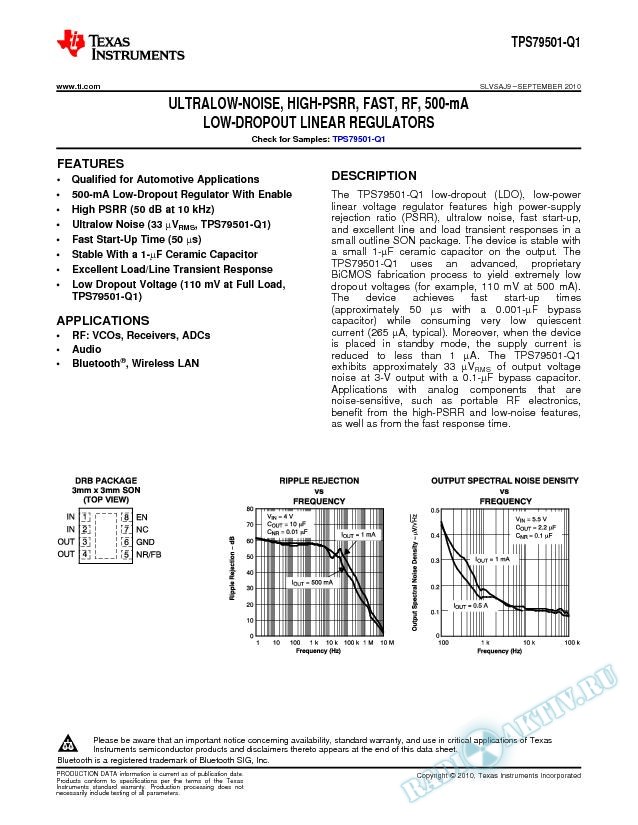 Automotive Catalog Single Output LDO, 500mA, Adj.(1.2 to 5.5V), Low Noise, High