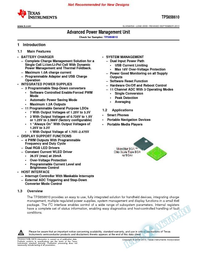 TPS658610 Features