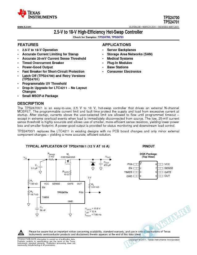 2.5-V to 18-V High-Efficiency Hot-Swap Controller (Rev. B)